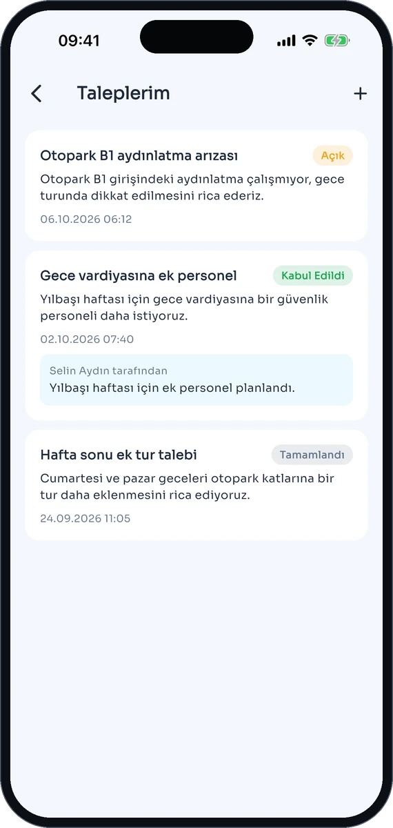 Müşterinin telefondan açtığı talepler